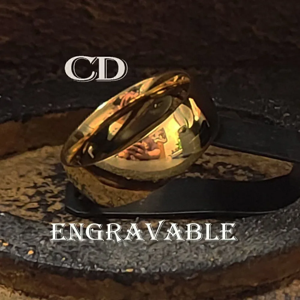 Personalized Men's Titanium Gold Wedding Band Ring 14k Gold Coated